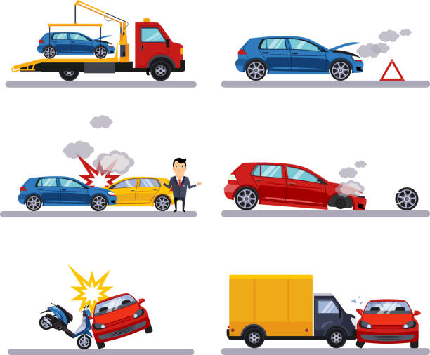 자동차 사고 세트 화이트 - skidding accident car tire stock illustrations