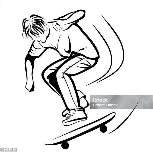 Skater Sketch Stock Illustration - Download Image Now - 2015, Adult, Athlete