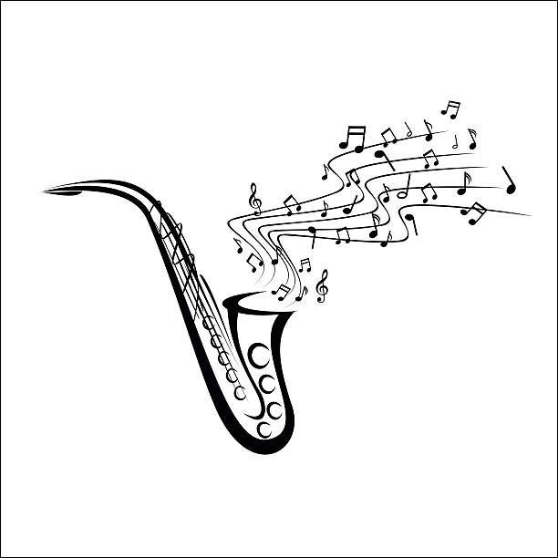 illustrazioni stock, clip art, cartoni animati e icone di tendenza di sassofono schizzo - jazz music trumpet valve