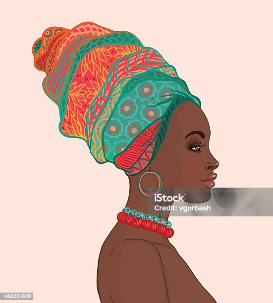 Portrait Of Beautiful African Woman In Turban Stock Illustration - Download Image Now