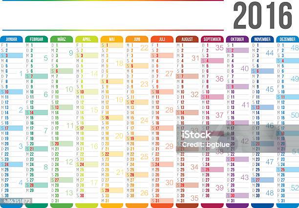 German Calendar 2016 Stock Illustration - Download Image Now - Personal Organizer, 2016, Annual Event