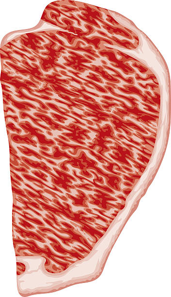 illustrazioni stock, clip art, cartoni animati e icone di tendenza di raw kobe (bistecca di manzo wagyu - steak meat raw beef