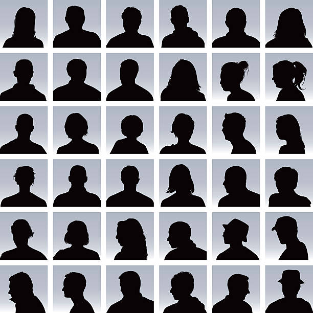 Anonymous people profiles Silhouettes of anonymous peoples head and shoulders profile view photos stock illustrations