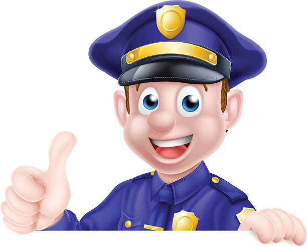 ilustrações de stock, clip art, desenhos animados e ícones de polegares para cima o sinal de polícia homem - humor badge blue crime