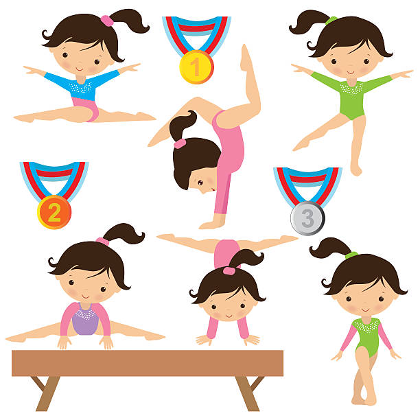 stockillustraties, clipart, cartoons en iconen met gymnastics vector illustration - girls gym