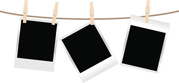 photos clothespin vector blank photo frames on a clothesline isolated on white background clothespin photos stock illustrations