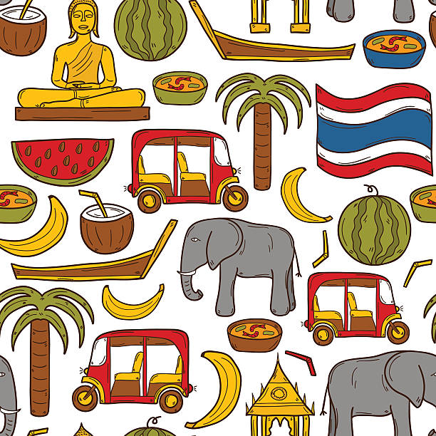 ilustrações de stock, clip art, desenhos animados e ícones de fundo sem costura com mulher no estilo de objetos desenhados à mão em - indochina soup flag national flag