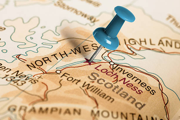 istock Location Loch Ness. Blue pin on the map. 486352956