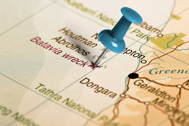 istock Location Batavia wreck. Blue pin on the map. 486353530