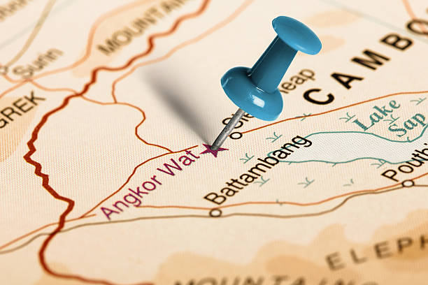 istock Location Angkor Wat. Blue pin on the map. 486353560