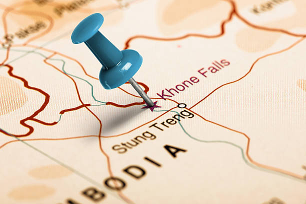 istock Location Khone Falls. Blue pin on the map. 486353562