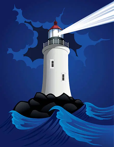 Vector illustration of Lighthouse in a Storm