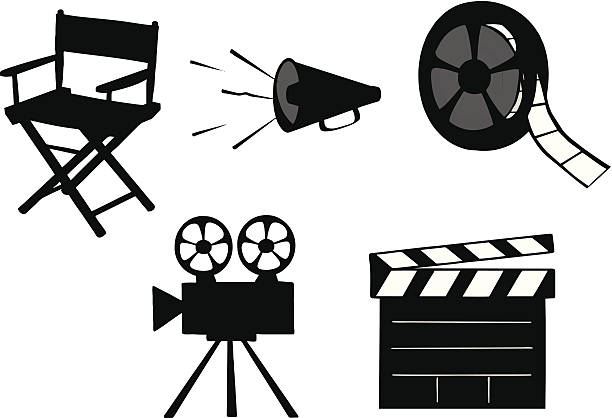 ilustraciones, imágenes clip art, dibujos animados e iconos de stock de de cine - silla de director