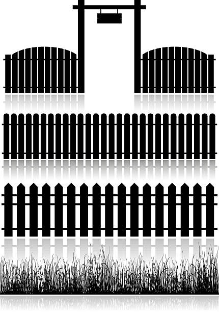 のを塞いだり、ゲートおよび芝生 - non urban scene silhouette fence gate点のイラスト素材／クリップアート素材／マンガ素材／アイコン素材