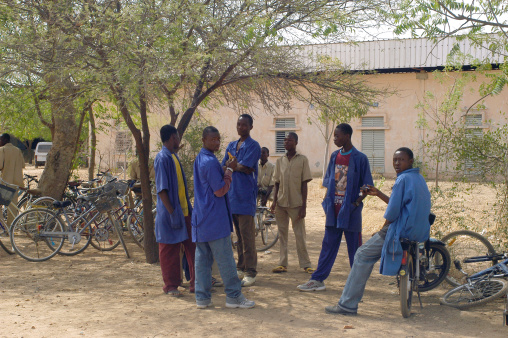 Koupela, Burkina Faso - February 20, 2007 : A group of pupils of the college Saint-Philippe in technical section of mechanics are in pause.