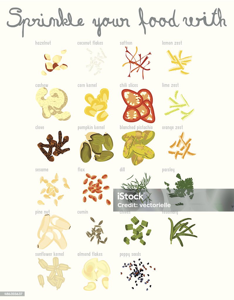 Juego de 23 especias y frutos secos - arte vectorial de Coco - Fruta tropical libre de derechos