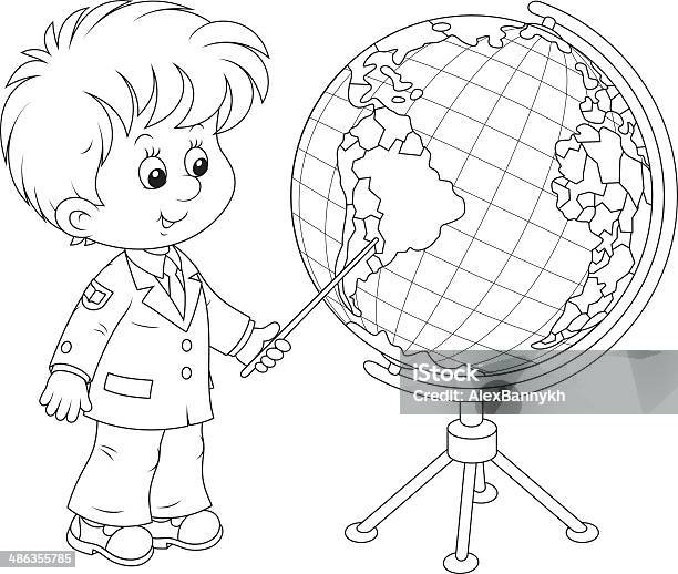 Schoolboy And Globe Stock Illustration - Download Image Now - Back to School, Black And White, Boys