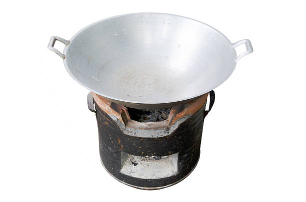 istock Antigue stove with Iron pan on white background . 486356461