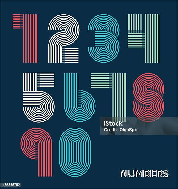Funky Vector Numbers Retro Stripes Funky Numbers Set Stock Illustration - Download Image Now ...