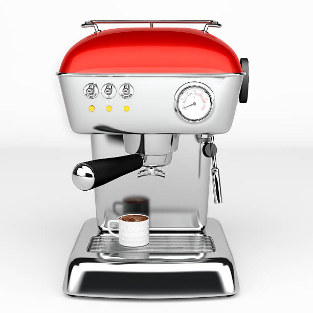 istock Chromed domestic coffee maker with red detail 486356859