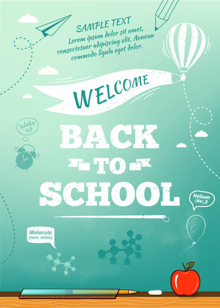 back to school 포스터, 교육 배경. tm - blackboard apple learning education stock illustrations