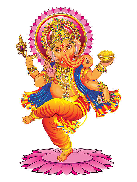 Vector Ganesha on a white background Dancing Ganesha on flower ganesha stock illustrations