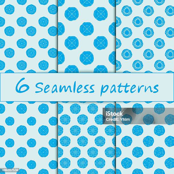 Six Seamless Patterns On Abstract Blue Background Stock Illustration - Download Image Now - 2015, Abstract, Backgrounds