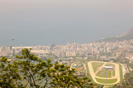 Aeriel view over Rio de Janeiro with Autódromo Internacional Nelson Piquet in Brazil on a hazy afternoon