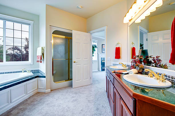 istock Luxury bathroom with door to master bedroom 486359535