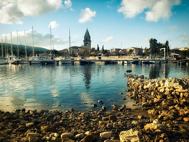 Scenic landscape of a small historic town known as Osor, island Cres, Croatia.