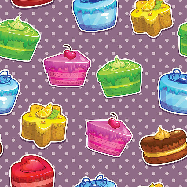 muster mit kuchen aufkleber - cupcake chocolate pink polka dot stock-grafiken, -clipart, -cartoons und -symbole