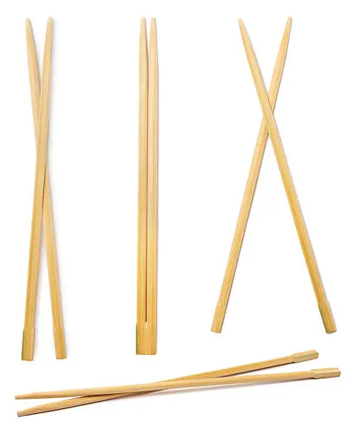 Set of chinese bamboo chopsticks isolated on white background