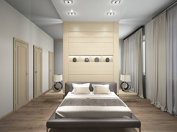 Modern interior of a bedroom 3d rendering stock photo