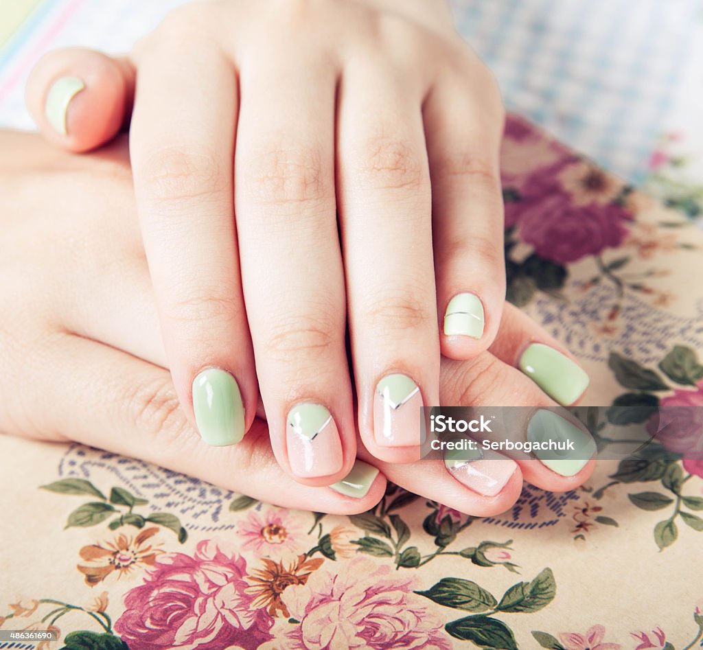 beautiful turquoise manicure. fashion 2015 Stock Photo