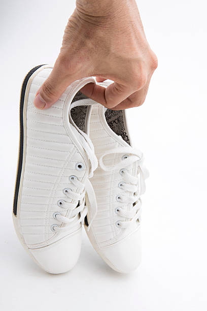 istock Pair of new  sneakers on white background 486368658