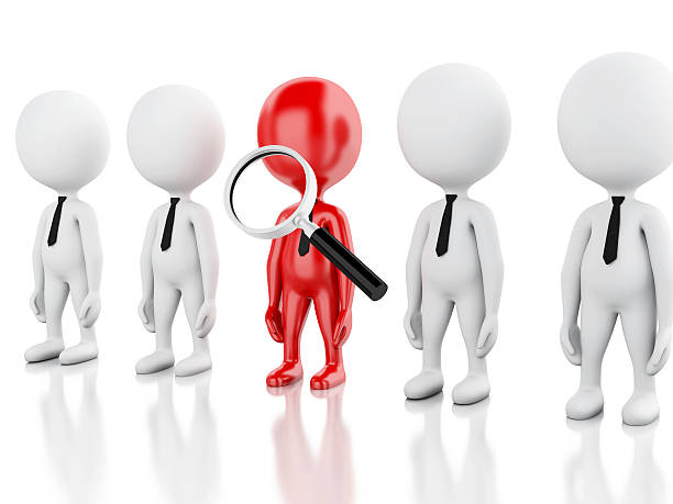 istock 3d magnifier searching people or employee. 486371328
