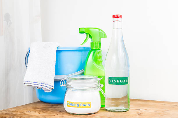 istock Baking soda with vinegar, natural mix for effective house cleani 486372092