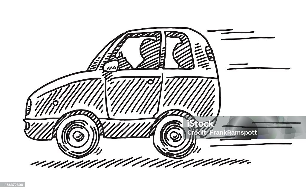 Driving Little Car Side View Drawing Hand-drawn vector drawing of a Driving Little Car, Side View. Black-and-White sketch on a transparent background (.eps-file). Included files are EPS (v10) and Hi-Res JPG. Car stock vector
