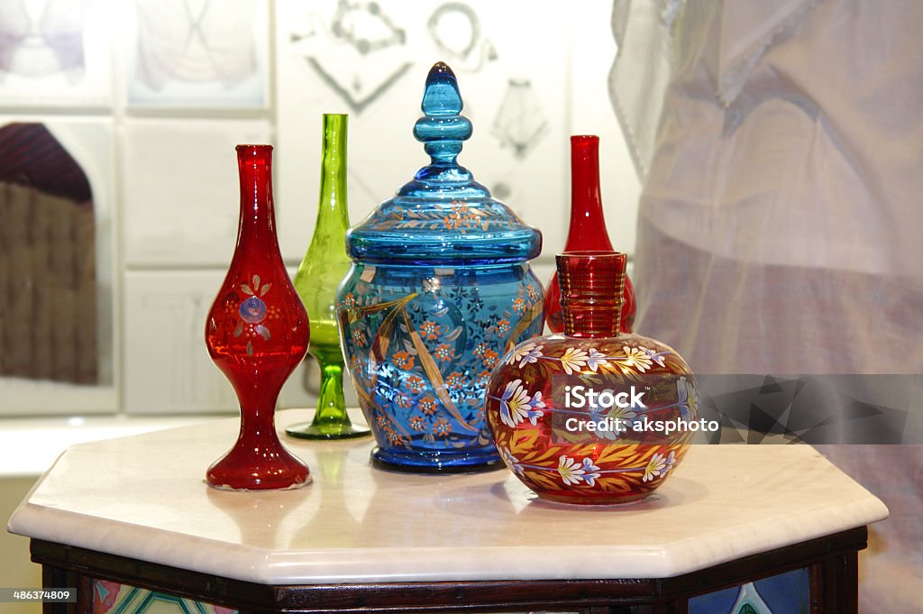 Beautiful ancient colourful Arabic flower vase Beautiful design on clourful glass vase Ancient Stock Photo