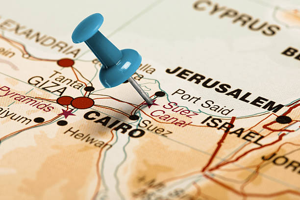 istock Location Suez Canal. Blue pin on the map. 486375078