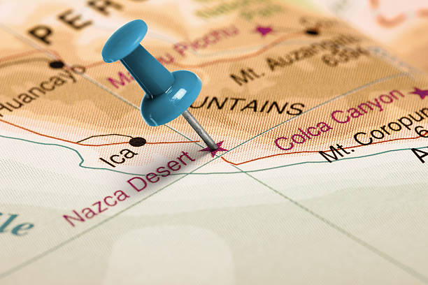 istock Location Nazca Desert. Blue pin on the map. 486375084