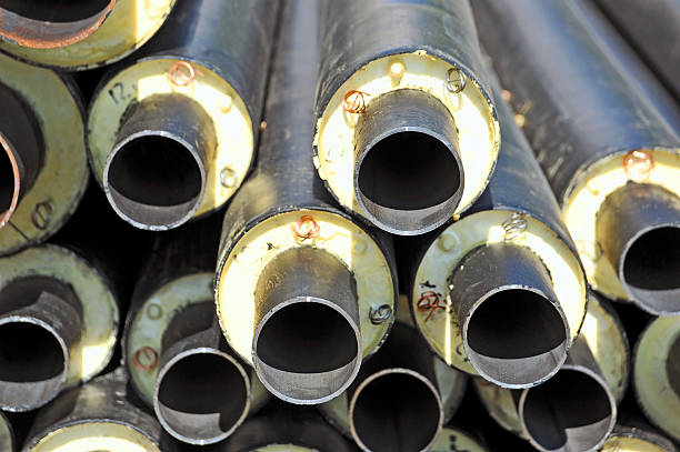istock Steel pipe with heat insulation 486375569