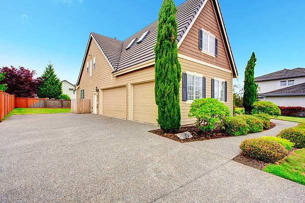 House with two car garage. stock photo
