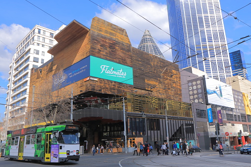 Melbourne Australia - August 22, 2015: People visit Melbourne Central shopping complex in Melbourne Australia.