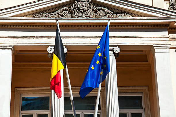 istock Belgium and European Union flags 486376800
