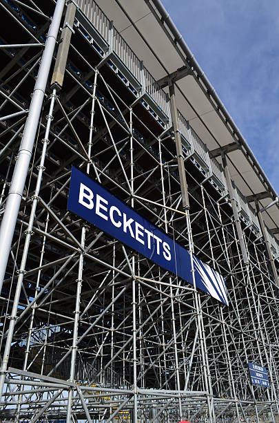 Grandstand at Silverstone. Silverstone, United Kingdom - August  29th, 2015: Becketts grandstand at the Silverstone motor circuit in England. silverstone stock pictures, royalty-free photos & images