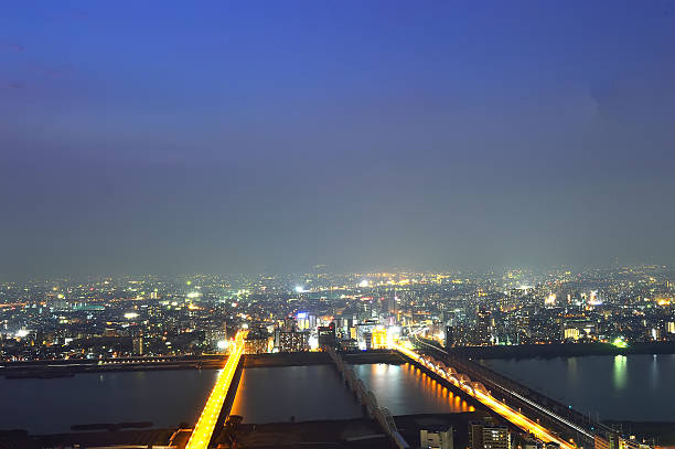 panoramic view of Osaka from the top floor of the highest building in town Symphony Hall, Japan