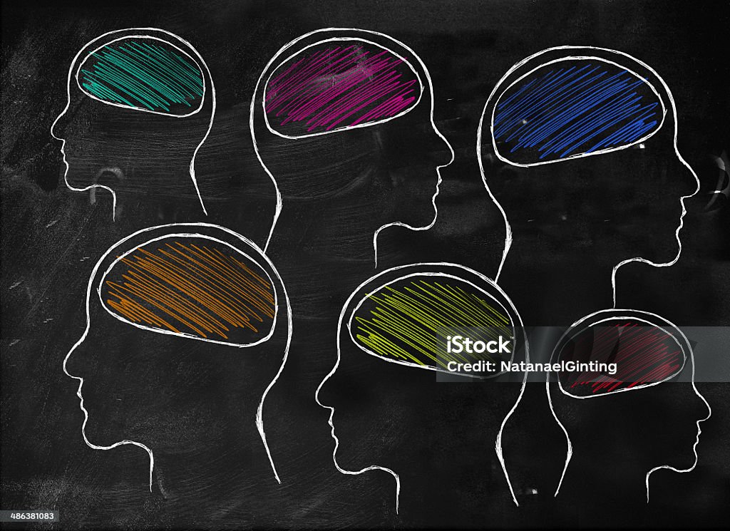 Мозг человека с много цветов - Стоковые фото Вопросительный знак роялти-фри