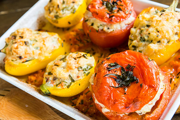 istock Stuffed vegetables baked in the oven. Above view 486381412