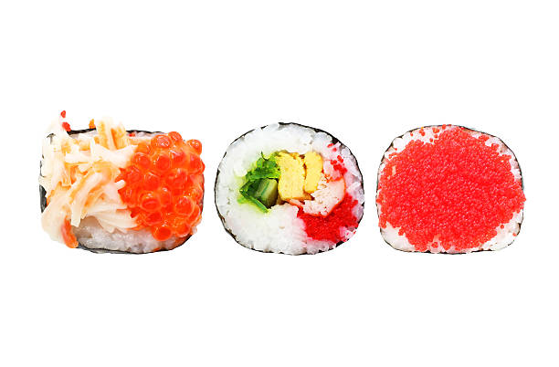 sushi isolado no fundo branco. - japanese cuisine appetizer gourmet caviar imagens e fotografias de stock